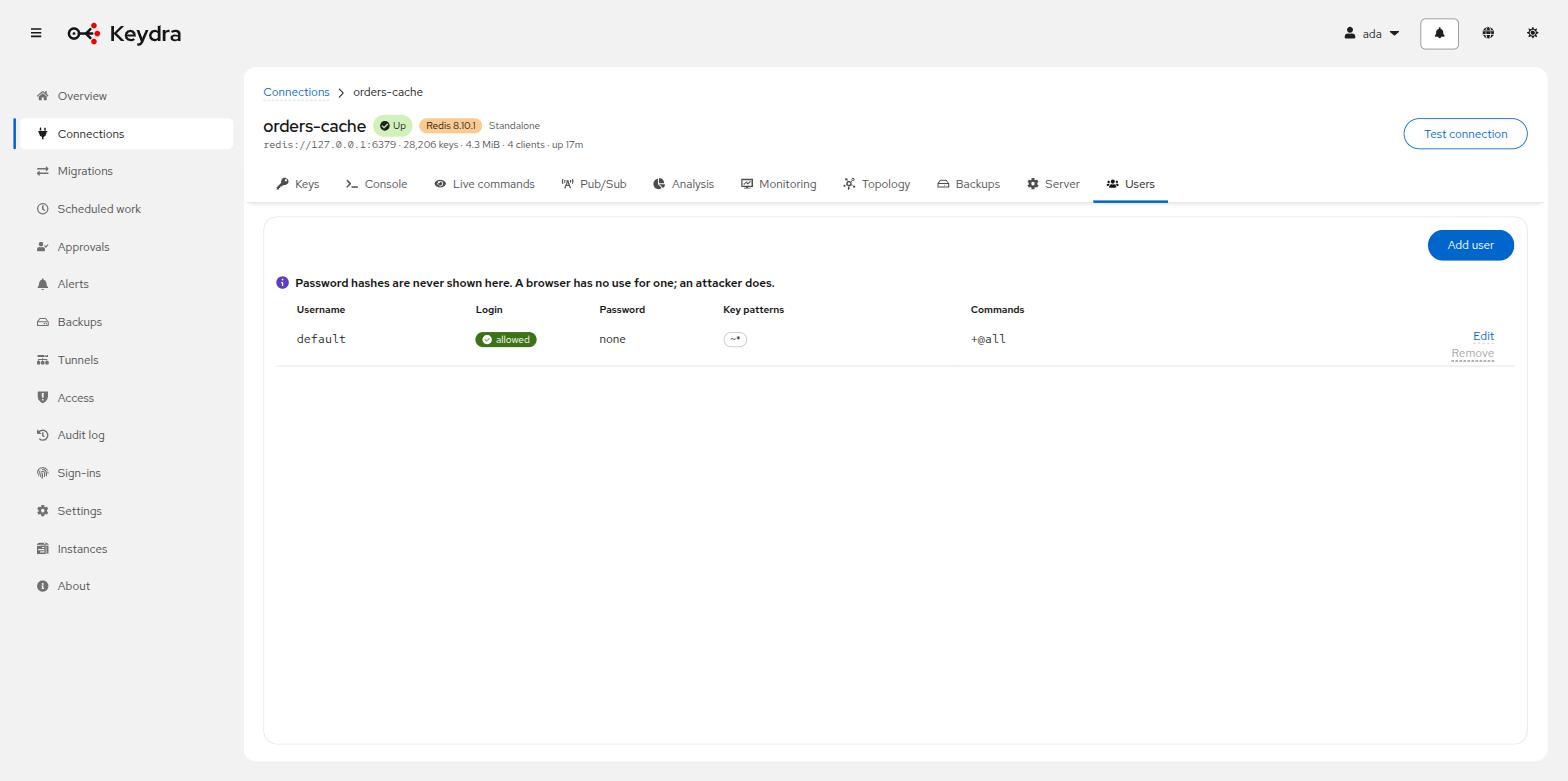 The target’s own users, with the key patterns and command categories each may use